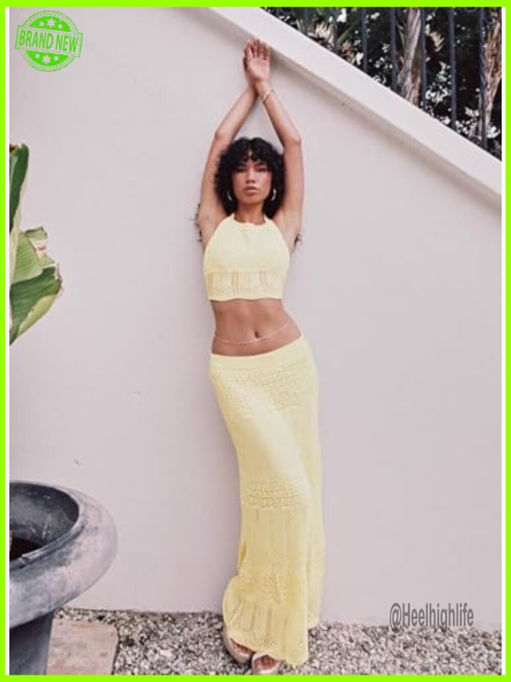 Crochet Knit Skirt Set, Halter Crop Top, Maxi Skirt, Hand Wash Only - Picture 6 of 7